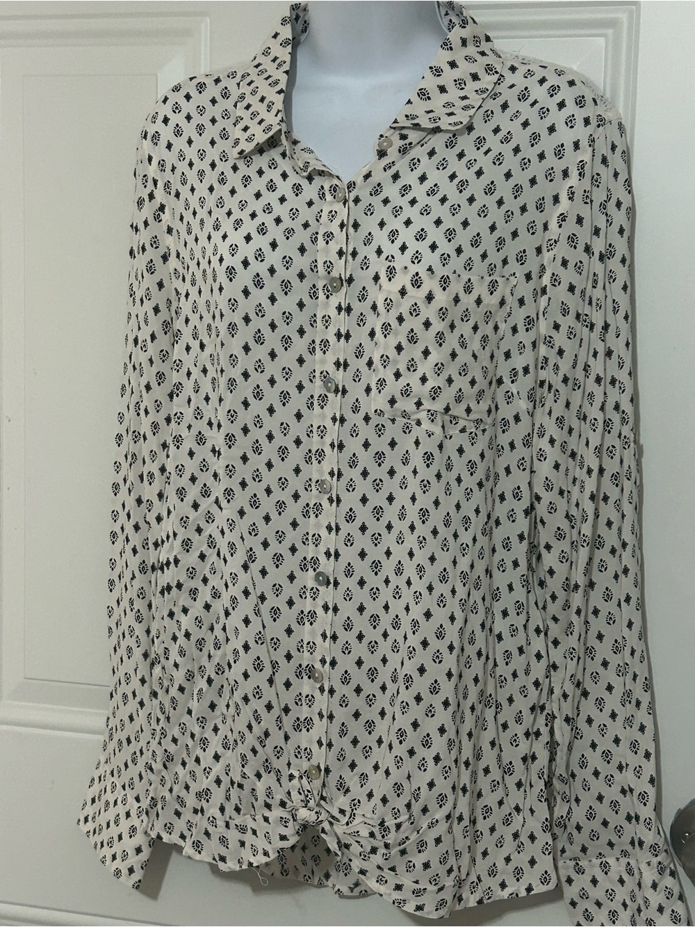 About A Girl Cream Blouse with Black Geometric Print